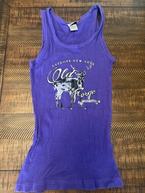 Purple Graphic Ribbed Tank Top with Deer Print